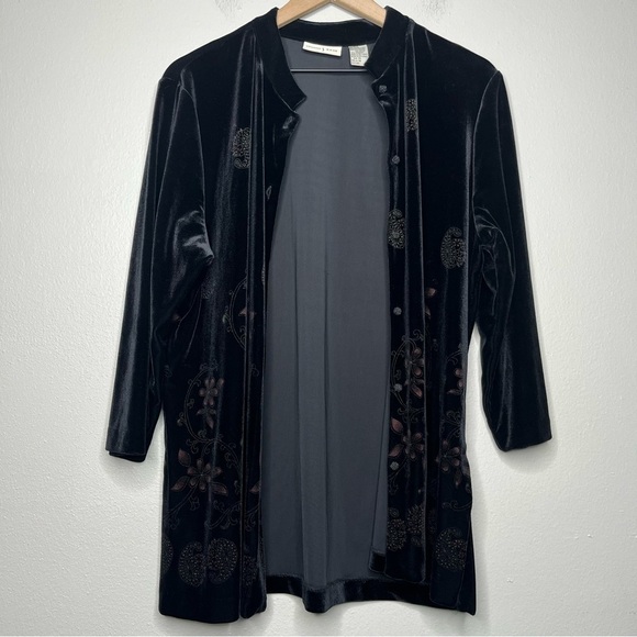 VTG Studio Ease Women Sweater Cardigan XL Velvet‎ Embroidered Mandarin Floral - Picture 1 of 7